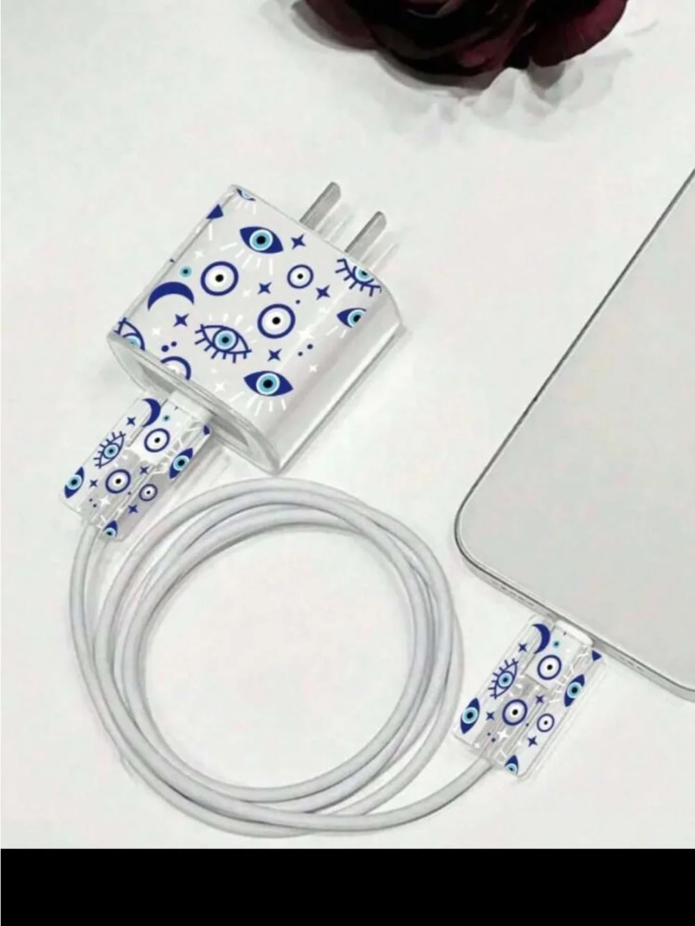Decorative Blue Evil Charger and Cable Case and Holders